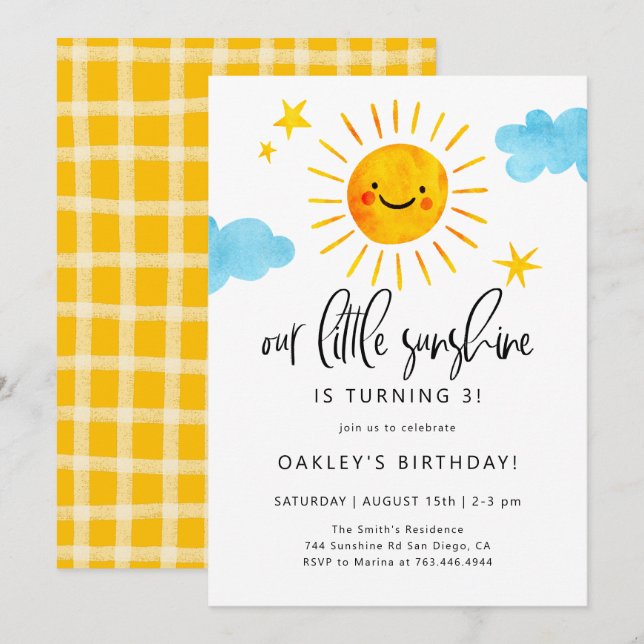 Little Sunshine Birthday Party Invitation (Front/Back)