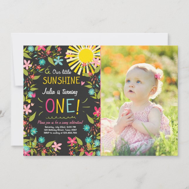 Little Sunshine Birthday Party Invitation Floral (Front)