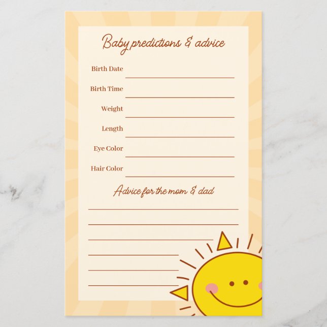 Little Sunshine Boy Baby Shower Guessing Game (Front)