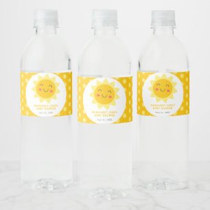 Little Sunshine Cute Smiling Sun Baby Shower  Water Bottle Label