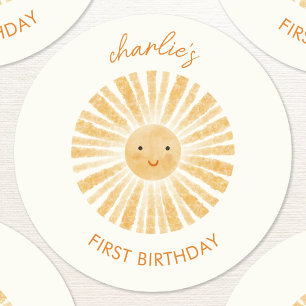 Little Sunshine First Birthday Personalised Classic Round Sticker