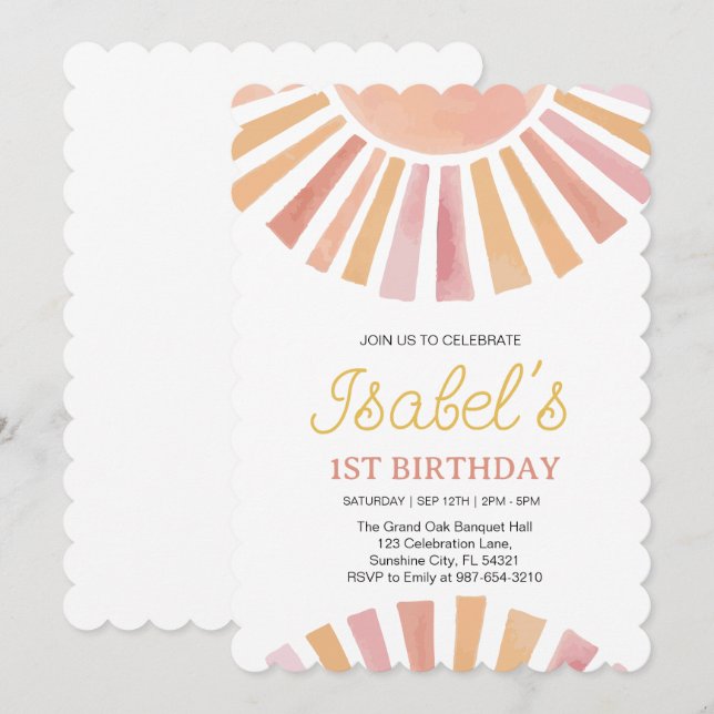  Little Sunshine First birthday,Sunshine 1st Birth Invitation (Front/Back)