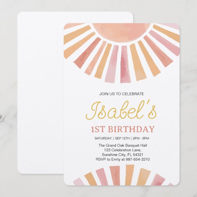  Little Sunshine First birthday,Sunshine 1st Birth Invitation (Front/Back)