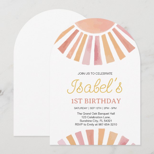  Little Sunshine First birthday,Sunshine 1st Birth Invitation (Front/Back)