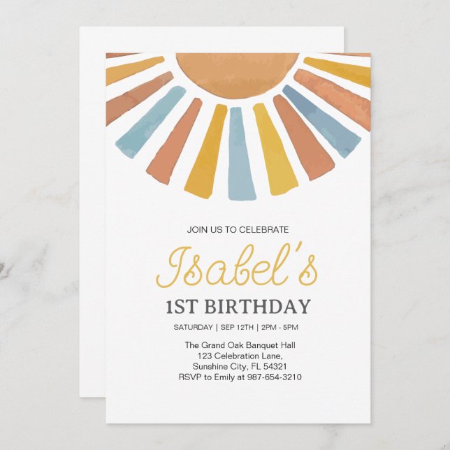  Little Sunshine First birthday,Sunshine 1st Birth Invitation (Front/Back)