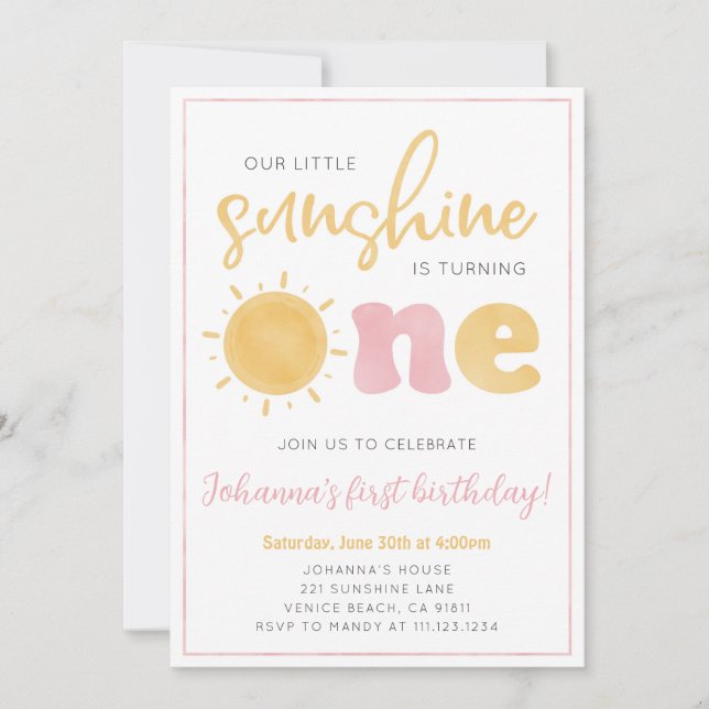 Little Sunshine Girl Birthday Party Invitation (Front)