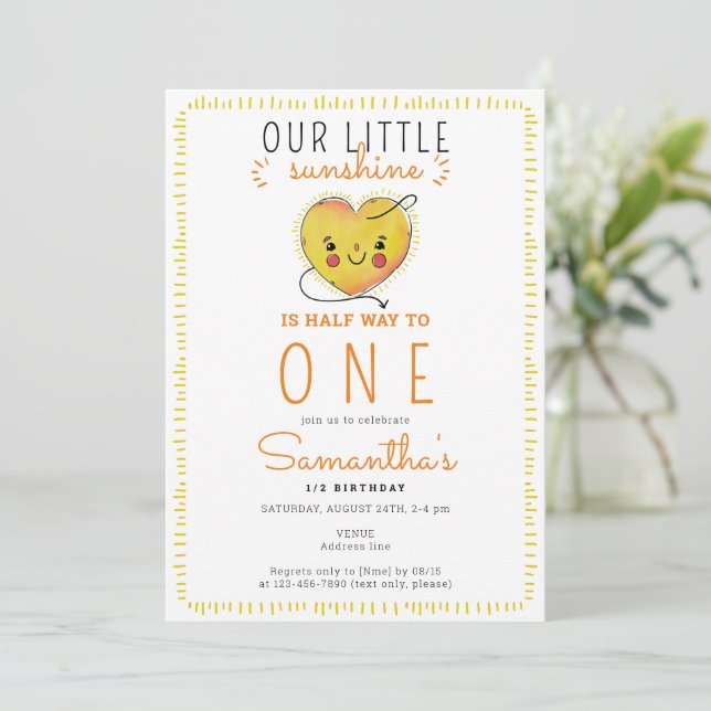 Little Sunshine Half Way to One 6 Month Birthday Invitation (Standing Front)