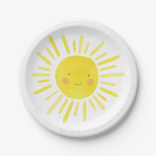 Little Sunshine Party Yellow Sun Paper Plate