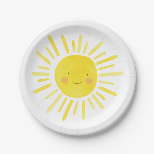 Little Sunshine Party Yellow Sun Paper Plate (Front)
