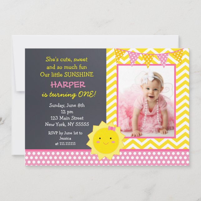 Little Sunshine Photo Birthday Party Invitation (Front)