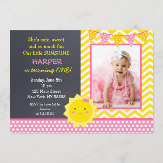 Little Sunshine Photo Birthday Party Invitation