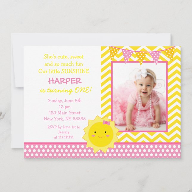 Little Sunshine Photo Birthday Party Invitation (Front)