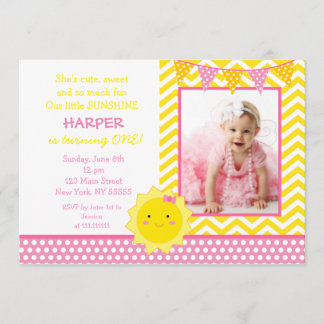 Little Sunshine Photo Birthday Party Invitation