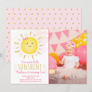 Little Sunshine Pink & Gold Birthday Invitation