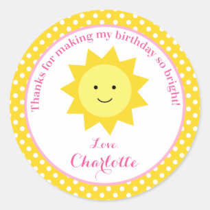 Little Sunshine Pink Yellow Birthday Party Favour Classic Round Sticker