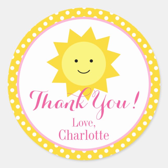 Little Sunshine Pink Yellow Birthday Small Favour Classic Round Sticker (Front)