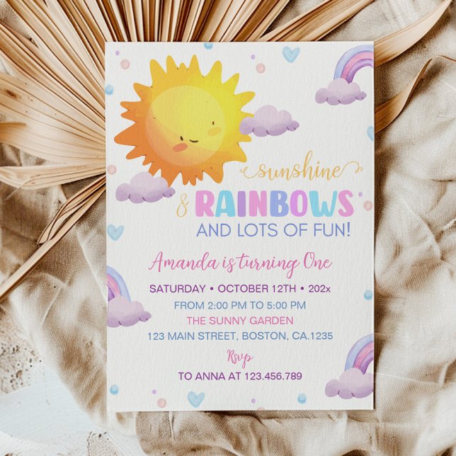 Little Sunshine Rainbow 1st Birthday Invitation (Creator Uploaded)