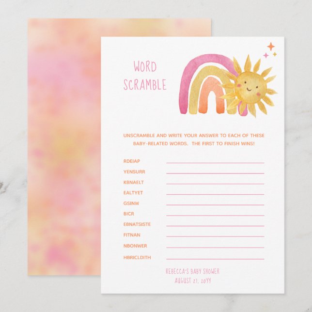 Little Sunshine |Rainbow Baby Shower Word Scramble Invitation (Front/Back)
