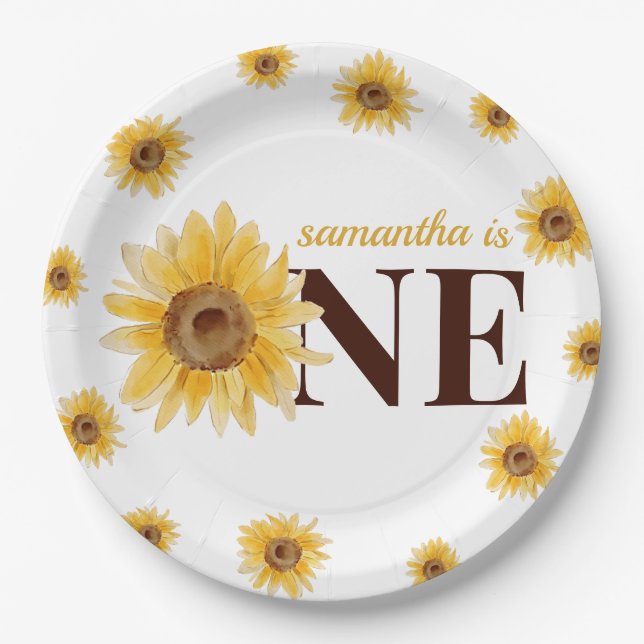 Little Sunshine Sunflower 1st Birthday Paper Plate (Front)