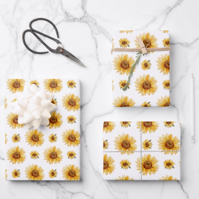 Little Sunshine Sunflower 1st Birthday Wrapping Paper Sheet (Front)