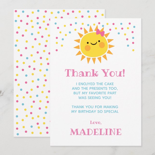 Little Sunshine Thank You Cards (Front/Back)