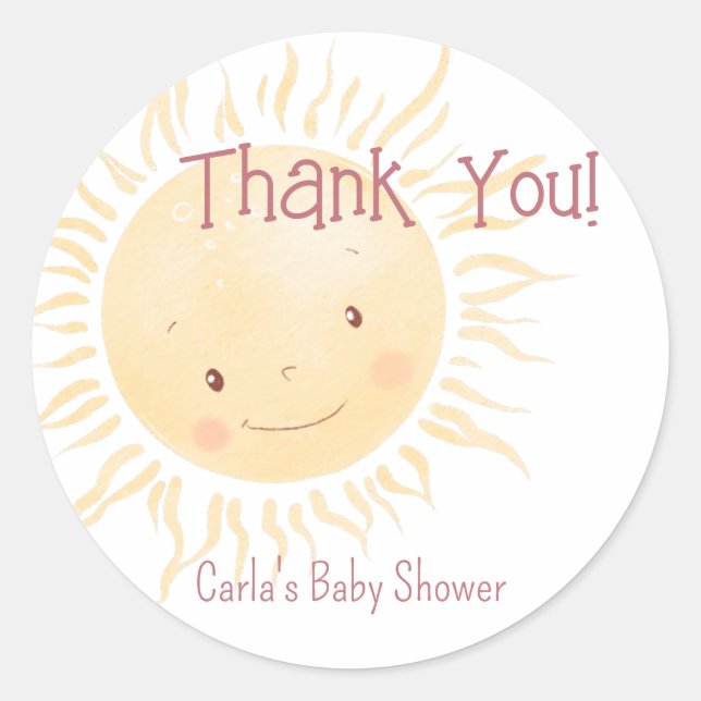 Little Sunshine Theme Thank You Classic Round Sticker (Front)
