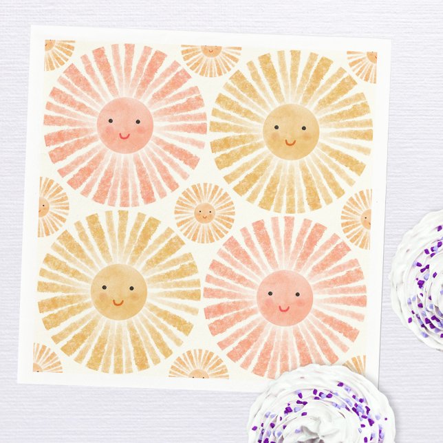 Little Sunshine Watercolor Baby Shower Napkin (Little ray of sunshine watercolor pattern baby shower party paper napkin)