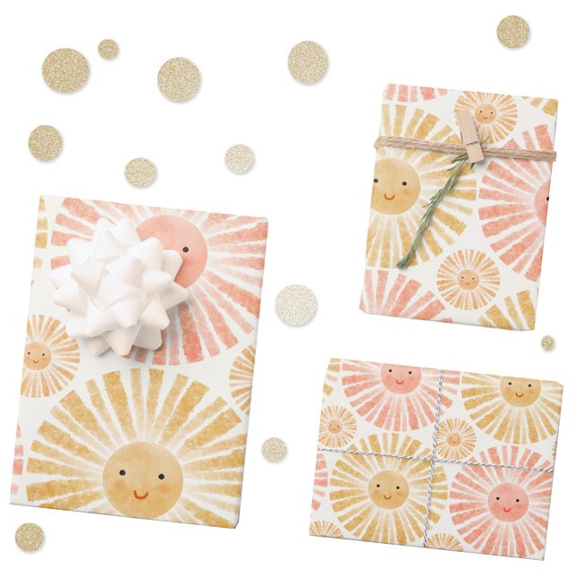 Little Sunshine Watercolor Pattern Wrapping Paper Sheet (Happy watercolor sunshine pattern gift wrapping paper sheets)