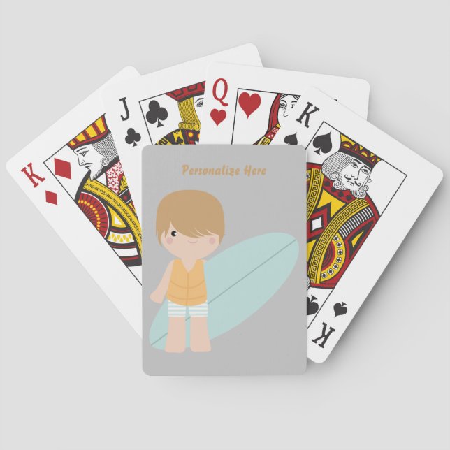 Little Surfer Dude Child Surfer Personalise Playing Cards (Back)