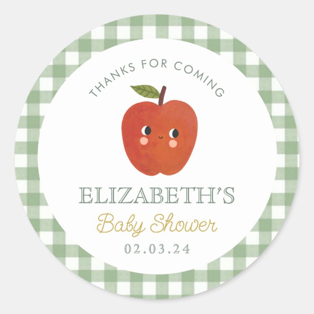 Little Sweet Apple Baby Shower  Classic Round Sticker (Front)