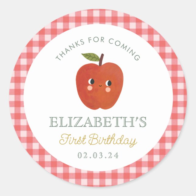 Little Sweet Apple  First Birthday Classic Round Sticker (Front)