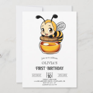 Little Sweet Digital Bee 1st Birthday Invitation