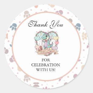 Little Sweet Dino Birthday Party Classic Round Sticker