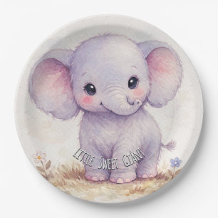 Little Sweet Giant Elephant Purple Baby Shower Paper Plate