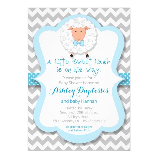 Little Sweet Lamb Boy Baby Shower Invitation Zazzle.co.uk