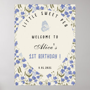 Little Sweet Pea Blue and Cream 1st Birthday Poster
