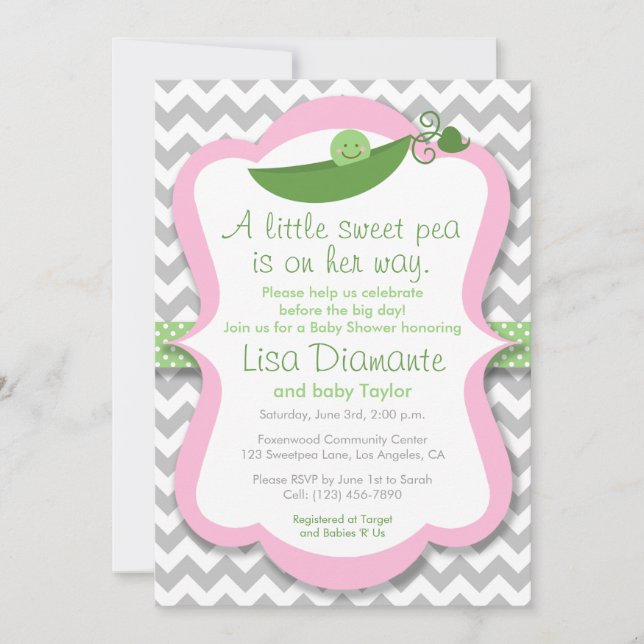 Little Sweet Pea Girl Baby Shower Invitation (Front)