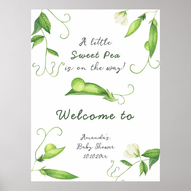 Little Sweet Pea Welcome Baby Shower Poster (Front)