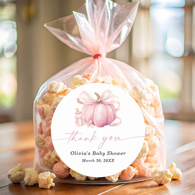 Little Sweet Pumpkin Baby Shower Thank You Classic Round Sticker (Creator Uploaded)