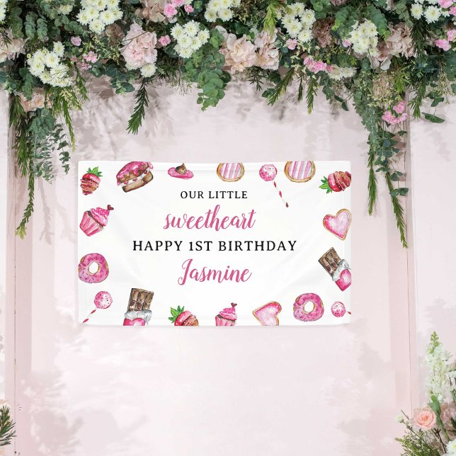Little Sweetheart 1st Birthday Birthday Valentine  Banner (Creator Uploaded)