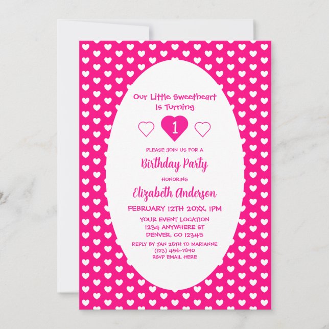 Little Sweetheart 1st Birthday Invitation (Front)