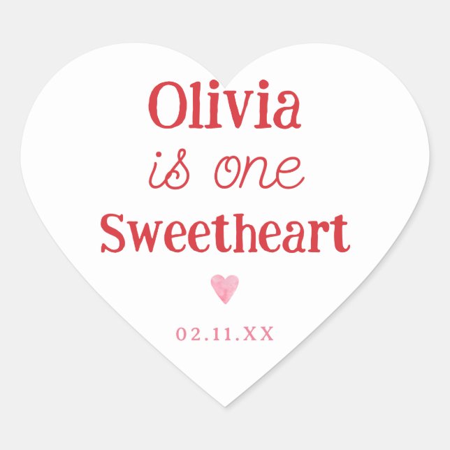 Little Sweetheart 1st Birthday Party Heart Sticker (Front)