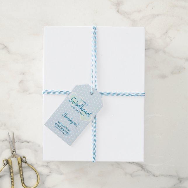 Little Sweetheart Baby Shower Blue Gift Tag (With Twine)