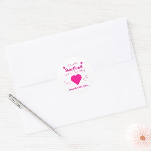 Little Sweetheart Baby Shower Classic Round Sticker (Envelope)