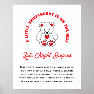 Little Sweetheart Baby Shower Late Night Diapers Poster
