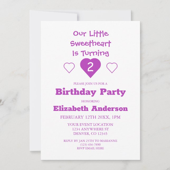 Little Sweetheart Birthday Invitation (Front)