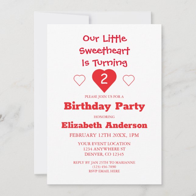 Little Sweetheart Birthday Invitation (Front)