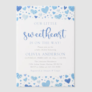 Little Sweetheart Blue Boy Valentine Baby Shower Vellum Invitations