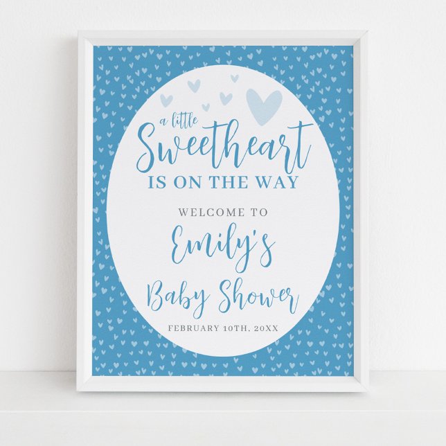 Little Sweetheart Blue Valentine Boy Baby Shower Poster (Creator Uploaded)