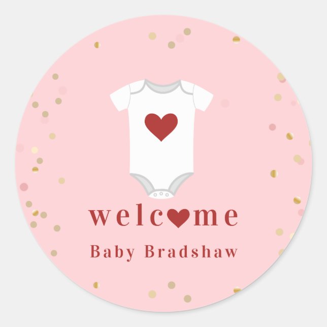Little Sweetheart Bodysuit Valentine Baby Shower Classic Round Sticker (Front)